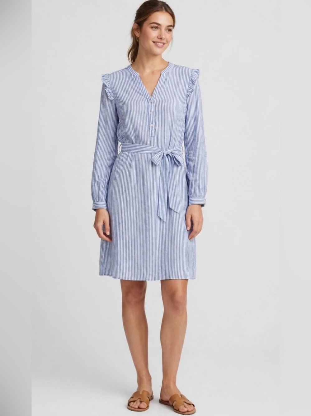 Old Navy Light Blue Striped Tie-Waist Midi Dress